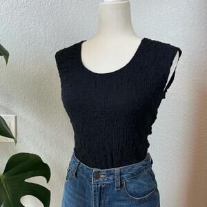 Minimalist Black Smocked Scoop Neck Bodysuit